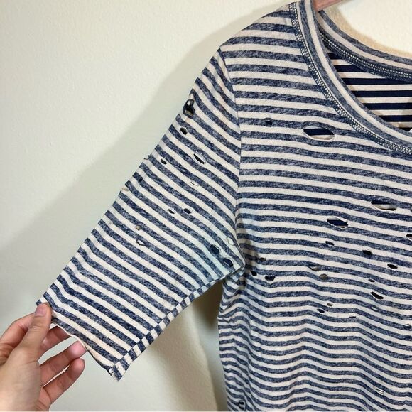 ✨ Free People Tommy Tee Striped Distressed Tunic Tee Shirt Oversized Holes XS - Picture 5 of 11